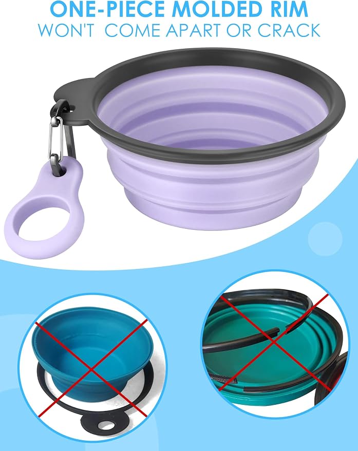 2 Pack 37oz/4.6 Cup Collapsible Dog Bowls with Bottle Carrier | Upgraded Carabiner,One-piece Molded Rim Won't Fall Off or Crack, Foldable Portable for Pets Water Drinking or Food Feeding - Image 3