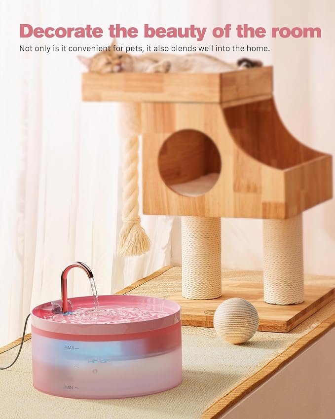 Pink Cat Water Fountain: with 6 Carbon Filters + 3 Sponge Filters | 108oz/3.2L Pet Water Fountain Indoor Faucet Cat Fountain for Cats and Dogs - Image 2