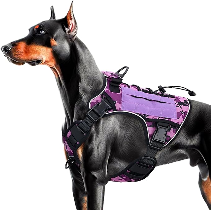Heavy-Duty Tactical Dog Harness for Large Dogs, No Pull Adjustable Reflective Pet Vest with Molle System, K9 Military-Grade Control for Service Training, Outdoor & 10+ Breeds, Purple Camo, Large by Bruvoalon