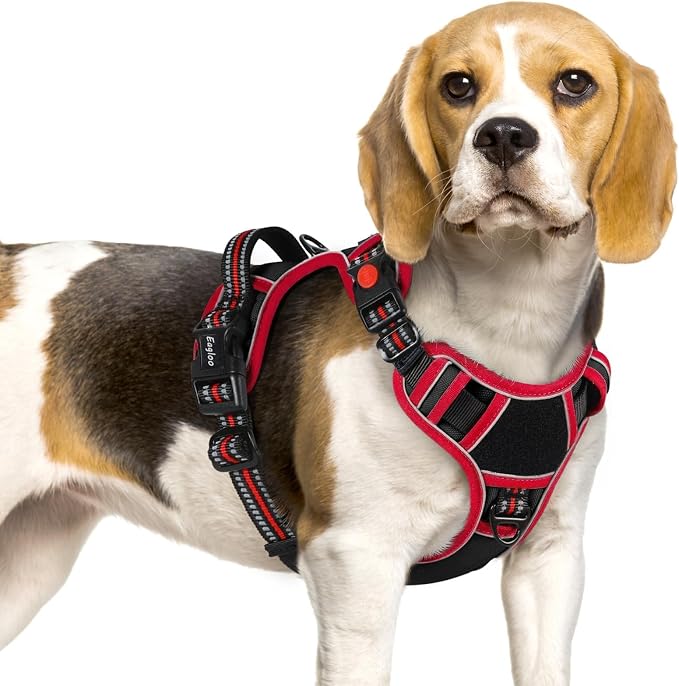 Eagloo Dog Harness No Pull for Small Dogs, Easy On & Off with 3 Buckles | No Choke with Front Clip, Adjustable Fit, MOLLE System, Reflective Vest, Easy Control for Walking, Black & Red, Small by GoExplorewithEagloo