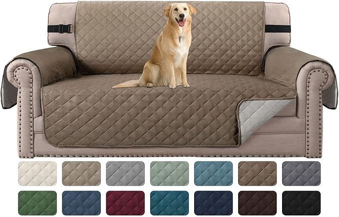 H.VERSAILTEX Water Repellent Loveseat Cover Loveseat Slipcover for Dogs Couch Protector Reversible Couch Cover for 2 Cushion Couch Furniture Protector for Pets(Oversized Loveseat, Taupe Brown/Beige) by HVERSAILTEX