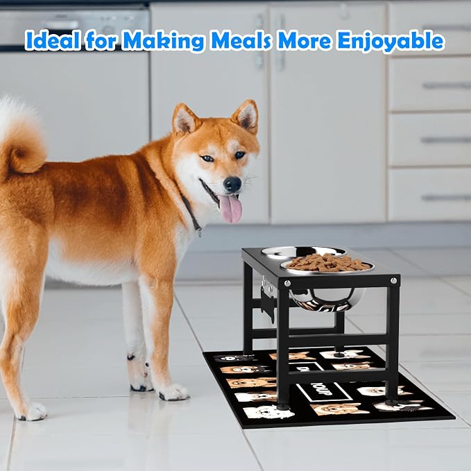 ADENGL Elevated Dog Bowls, 10" Tall Height, Raised Bowl Stand with 2 Stainless Steel Food Feeder Bowls (58oz) and Spill-Proof Mat for Medium Large and Small Breeds - Image 7