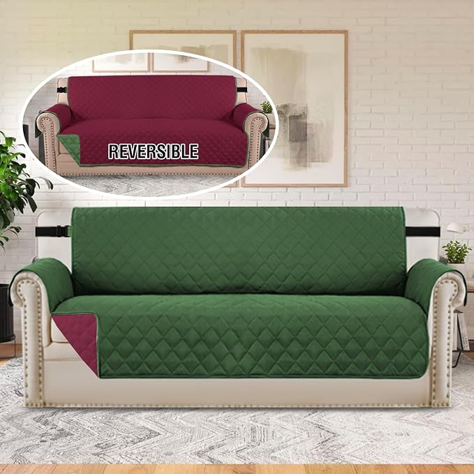 H.VERSAILTEX Reversible Christmas Couch Covers for 3 Cushion Couch Water Resistant Sofa Couch Cover Washable Furniture Cover for Dogs, Pets, Kids(Sofa, Christmas Green/Christmas Red) - Image 3