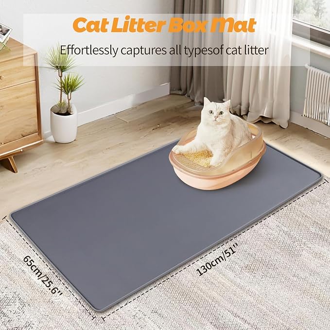 Cat Litter Mats,51"x25.6"Extra Large Silicone Cat Mat for Litter Box | Kalolary Easy to Clean Kitty Litter Trapping Mat,Soft on Kittys Paws,Waterproof, Urine-Proof Kitty Litter Mats for Floor,Grey - Image 2