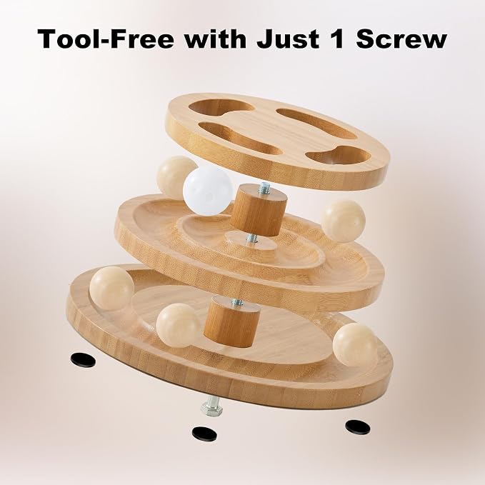 ZOMISIA Cat Ball Track Toy with Puzzle Top, Wooden Cat Toys for Indoor Cats | Interactive Kitty Ball Tower with Spinning Balls, DIY Bell, For Kitten Exercise Mental Stimulation Self Play Home Enrichment - Image 6