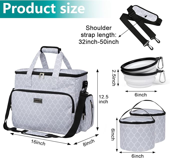 BAGLHER Dog Travel Bag, Pet Travel Bag (ALL Pet Travel Supplies), With 2 Pet Food Containers and 2 Collapsible Silicone Bowls; Essential Kits for Pet Travel DLwhite - Image 3