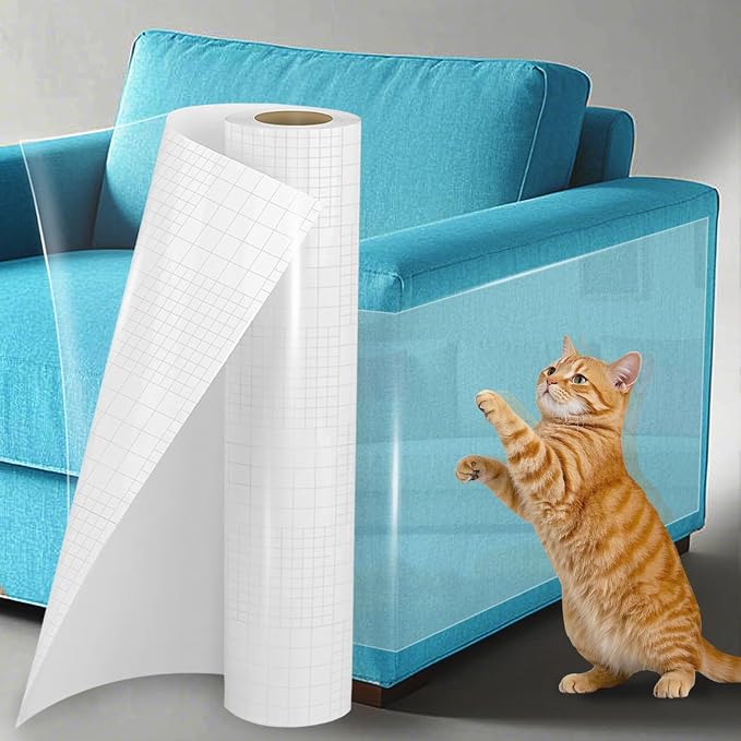 Thicken Vinyl Anti Cat Scratch Furniture Protector，165’’ X 12.4’’ Cat Scratch Deterrent for Furniture, Single Side Couch Protector for Sofa, Couch, Carpet, Door and Chair by zcsame