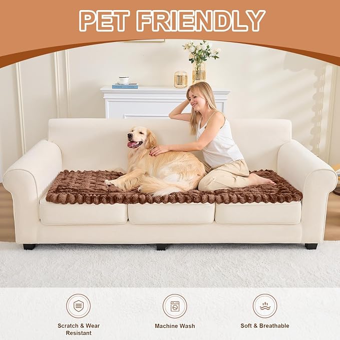 Waterproof Dog Couch Cover, Non Slip Pet Sofa Protector, Thick Fuzzy Couch Cover for Dogs, Machine Washable Furniture Protector, Scratch Resistant Pet Couch Mat(Light Coffee, 28" x 83"/70 x 210cm) - Image 8