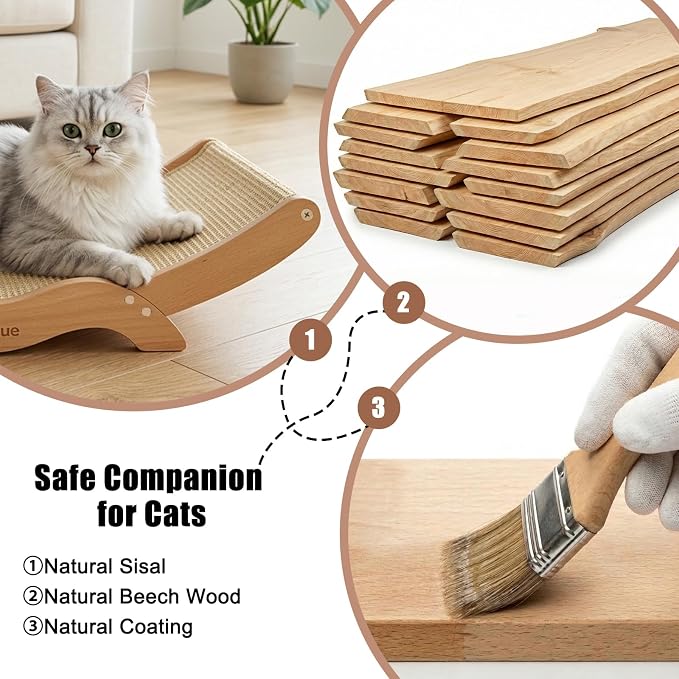 Extra-Large Cat Scratcher Bed with Natural Sisal Scratching Pad | Wooden Cat Bed Lounge Hammock, for Indoor Cats, Durable Cat Scratching Post Furniture, Extra Large Size for Big Cats - Image 4