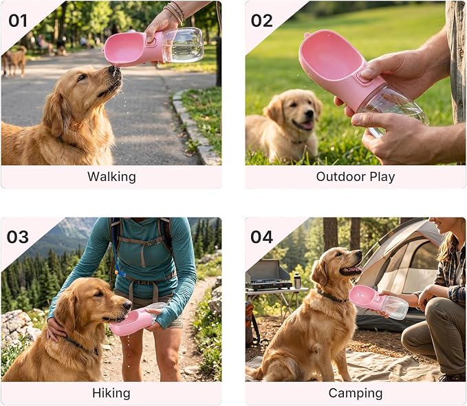 Portable Dog Water Bottle, Leak Proof Pet Water Dispenser with One-Button Water Release, O-Shaped Drinking Trough, 10 OZ Travel Water Bottle for Walking Hiking - Image 6