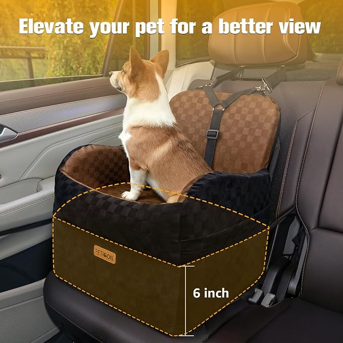 PETICON Waterproof Dog Car Seat for Small Medium Dogs, 6in Memory Foam | Pet Booster Seat for Dogs up to 26 lbs with Pockets, Detachable Washable Pet Carseat with Y-Shape Safety Belt - Image 4