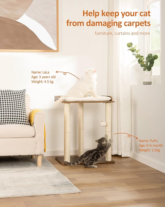 26.7in Large Cat Tree Tower Condo, Cat Scratch Posts for Indoor Cats, Big Plate, Three 23.6in Full Sisal Scratching Posts, Rustic Brown - Image 2