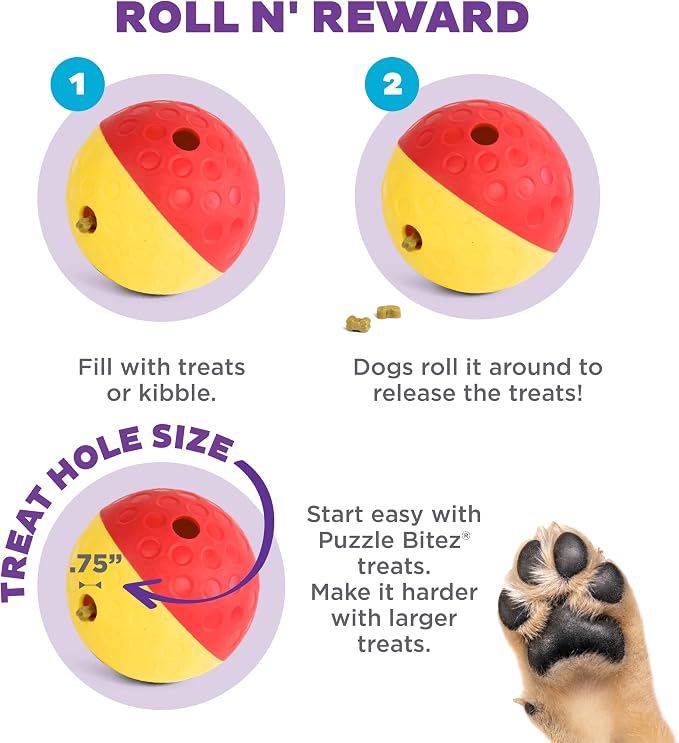 Outward Hound Nina Ottosson Treat Tumble Dog Toy Puzzle Ball, 5.8" | Level 1 Easy, Food-Dispensing Ball, Holds 1 Cup Kibble or Treats, No BPA, Interactive Enrichment, Dogs & Puppies - Image 4