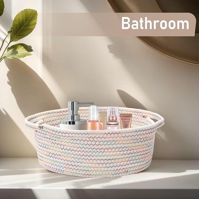 JMvicyroam Small Woven Basket, Empty Gift Basket, Colorful/1 Pack | Small Gift Basket, Cotton Rope, 12 x 8 x 48 in, Handles, Includes Ribbon and Bag, Birthday Gift Basket - Image 8