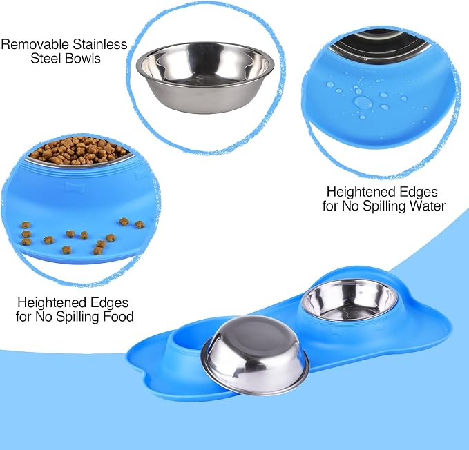 Dog Bowls 2 Stainless Steel Bowl for Pet Water and Food Feeder with Non Spill Skid Resistant Silicone Mat for Pets Puppy Small Medium Cats Dogs - Image 3