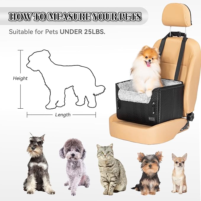 PETSFIT Small Dog Car Seat, Waterproof PU Leather Dog Carseat with Patent Safe Buckles, Clip-On Leash, Car Seat for Dogs, Cats Up to 25 lbs (Glossy Black) - Image 7