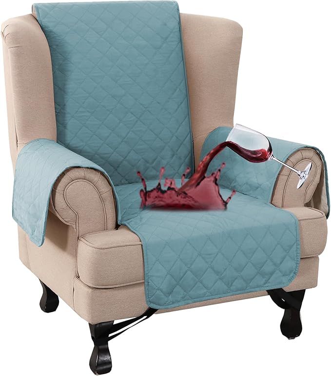 Turquoize 100% Waterproof Wing Chair Cover Wing Armchair Slipcovers Chair Couch Protector Triple Non-Slip Sofa Slipcover Furniture Protector for Pets, Kids,Dog (Wing Chair, Stone Blue) by Turquoize