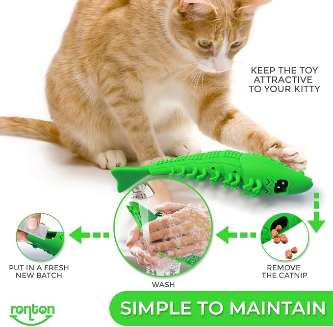 Ronton Cat Toothbrush Catnip Toy - Durable Hard Rubber - Dental Care, Cat Interactive Toothbrush Chew Toy (1 Pack Green (Shrimp) - Image 5