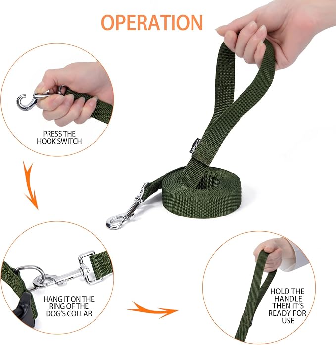 Strong Durable 10ft Nylon Dog Training Leash, 1 Inch Wide Traction Rope, for Small and Medium Dog (Military Green, 10 Feet) - Image 4