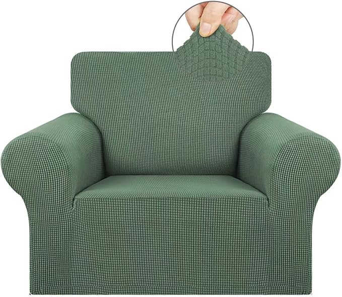 KEKUOU Stretch Chair Sofa Slipcover, Single Couch Cover,Greyish Green | 1-Piece Washable Sofa Cover,Pet Friendly (31"-55") Furniture Protector Soft Jacquard Elastic Bottom for Dogs & Kids by KEKUOU