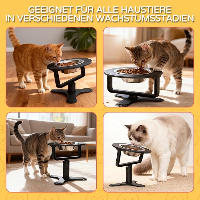 Raised Cat Bowls with Height-Adjustable Stand 15° Tilted Cat Food Bowls Non-Slip Feeder Adjusts to 2.4", 4.02",5.98" with Stainless Steel Bowls Whisker Friendly for Cats and Puppy (Black) - Image 6