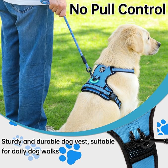 NESTROAD No Pull Dog Harness,Adjustable Oxford Dog Vest Harness with Leash,Reflective No-Choke Pet Harness with Easy Control Soft Handle for Large Dogs(Large,Blue) - Image 6