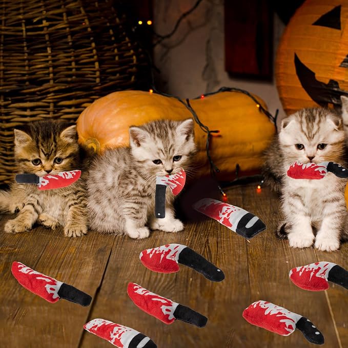 8pcs Catnip Toy, Indoor Knife Shaped Cat Toy Horror Plush Interactive Chew Bite Toys for Halloween Christmas Cat Kitten Indoor Festive Holiday Cat Lover Gift - Image 4