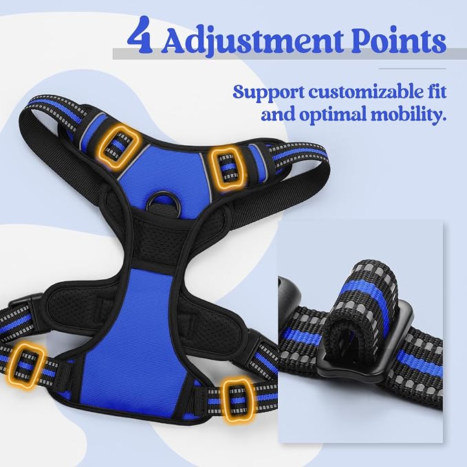 rabbitgoo Dog Harness, No Pull for Large Dogs with 2 Leash Clips, Pet Vest | No Choke with Handle, Adjustable Soft Padded, Reflective, Easy Control for Walking, Dazzling Blue, X-Large - Image 4