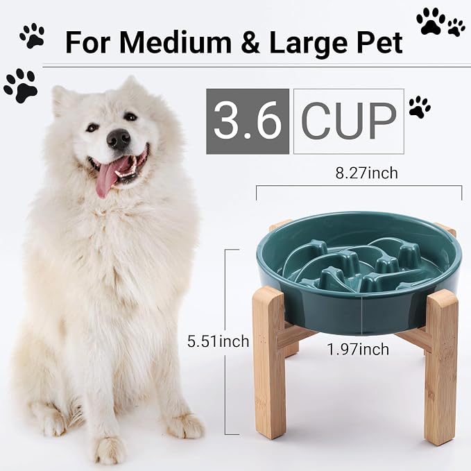 Ceramic Slow FeederDog Bowl for Medium Large Dogs,Heavy Weighted,Puzzle Eating Bowl Modern Maze (Stars Mark-Forest Green, 8.66in) - Image 2
