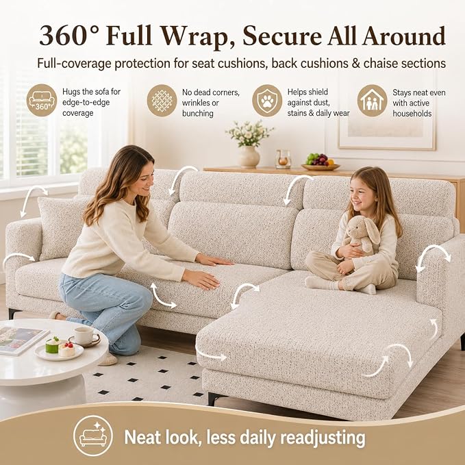 Stretch Sofa Slipcover, 2026 Upgraded Non Slip Couch Cover with Adjustable Straps, Pet Dog Cat Friendly Furniture Protector for 3 Seater, Washable for Living Room - Image 5