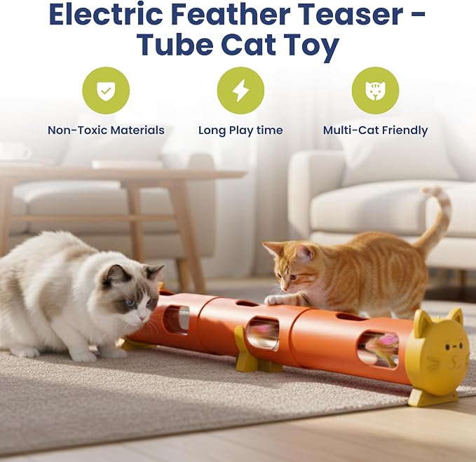 PAWSPIK Electric Feather Teaser Tube Cat Toy, Interactive Automatic Cat Toy | Smart Random Feather Play, Long Battery Life, Pet-Safe Materials, Indoor, Large - Image 2