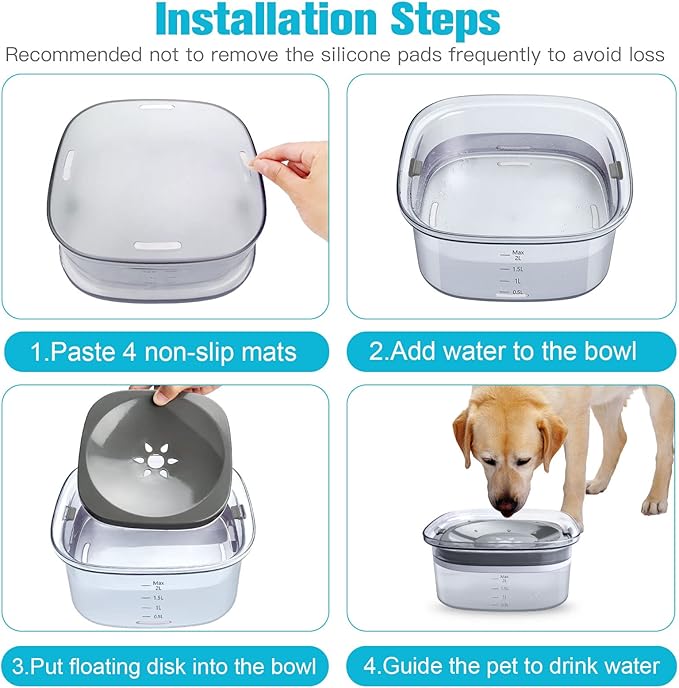 UPSKY 70oz Dog Water Bowl, No Spill Slow Drinking Feeder for Messy Drinker | Large Capacity, Spill Proof, Prevent Pet Prevents Choking, Anti-Slip, Visible Water Level, Suitable for Travel and Car Trips - Image 6