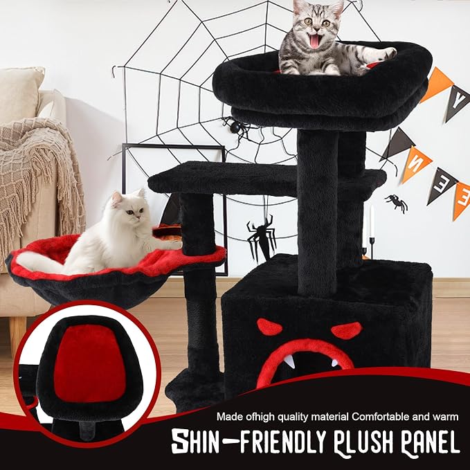 Cat Tree Tower with Hammock,40"Cat Trees for Indoor Cats Large Adult(Black) | Modern Cat Tree Tower with Scratching Post, Cats Condo Furniture with Cloud Top Perch, Cats Climbing Tower for Kittens - Image 7
