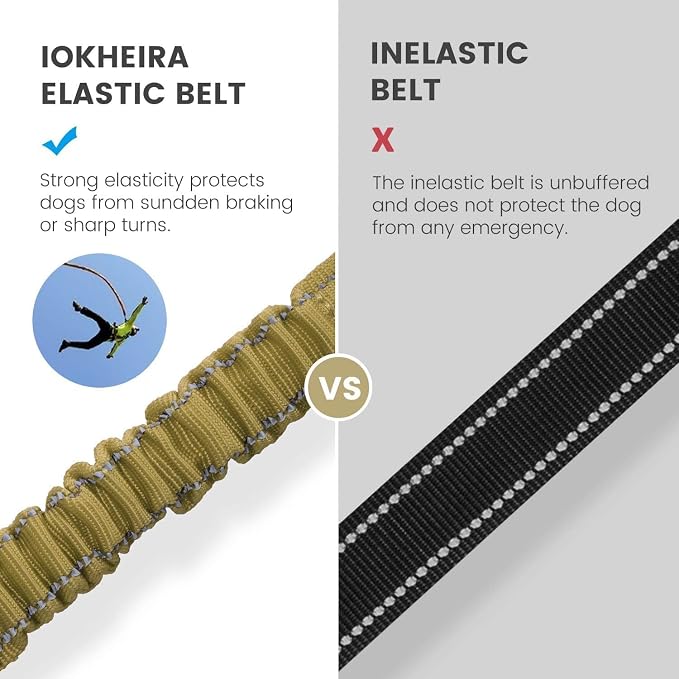 IOKHEIRA Dog Seat Belt 3-in-1 Car Harness for Pets Adjustable Safety Seatbelt Nylon Reflective Bungee Fabric Dog Car Harness with Clip Hook Latch & Buckle, Swivel Zinc Alloy Carabiner (Green) - Image 4