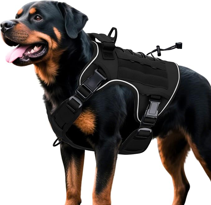 Heavy-Duty Tactical Dog Harness for Large Dogs, No Pull Adjustable Reflective Pet Vest with Molle System, K9 Military-Grade Control for Service Training, Outdoor & 10+ Breeds, Black, X-Large by Bruvoalon