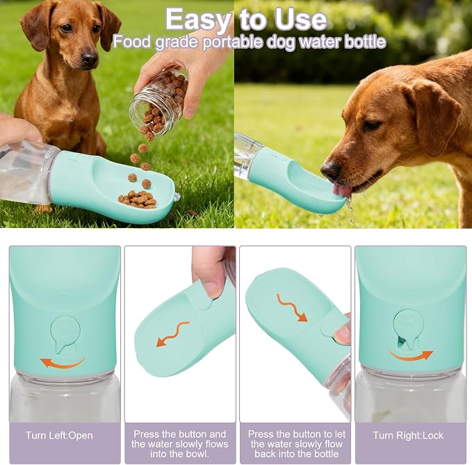 Portable Dog Water Bottle with Food Container, Drinking Bottle for Travel | 2 in 1 Dog Water Bowl, Leak Proof Pet Water Dispenser, BPA Free, Puppy Essentials, for Walking Hiking (Blue,12oz) - Image 5