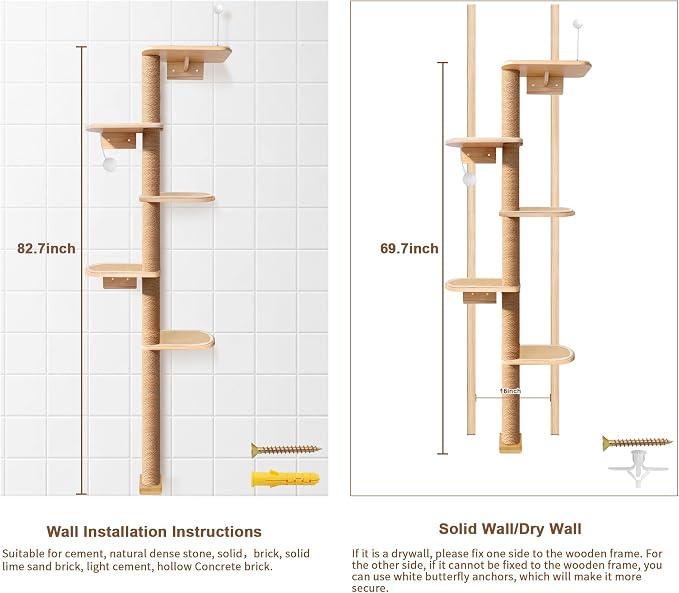 Wild Simulation Cat Tree for Kittens, 5-Level Floor to Ceiling Cat Wall Shelves with Sisal Mat Platforms, Suit for Kitten cat - Image 6