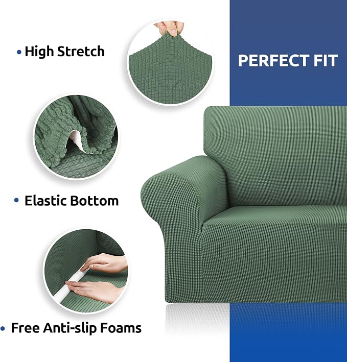 KEKUOU Stretch Chair Sofa Slipcover, Single Couch Cover,Greyish Green | 1-Piece Washable Sofa Cover,Pet Friendly (31"-55") Furniture Protector Soft Jacquard Elastic Bottom for Dogs & Kids - Image 3