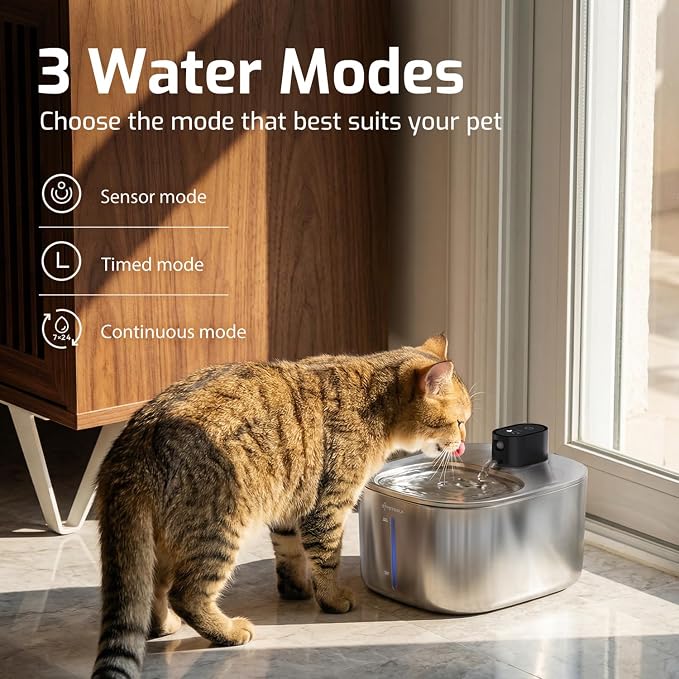 Cat Water Fountain Stainless Steel,152oz/4L Wireless Pet Fountain Battery Operated,Quiet Filtered Pet Water Fountain,Automatic Water Bowl for Cats Dogs with Motion Sensor 5 Filters - Image 2