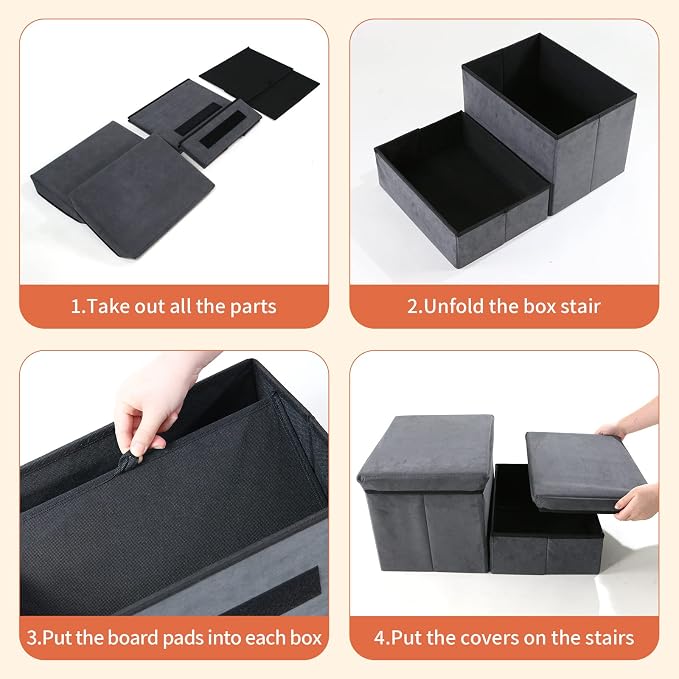 Foldable Dog Stairs with Storage | 2-Step Non-Slip Pet Steps for High Beds and Couch, Hidden Storage Dog Ladder for Small & Medium Dogs, Cats, Grey - Image 6