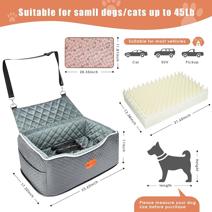 AlfaTok Memory Foam Booster Dog Car Seat for Medium Dogs Under 45 LBS, Elevated Pet Car Seat with Detachable Washable Cover, Anti-Slip Sturdy Dog Booster Seat with Seat Belt for Back Seat Travel - Image 5