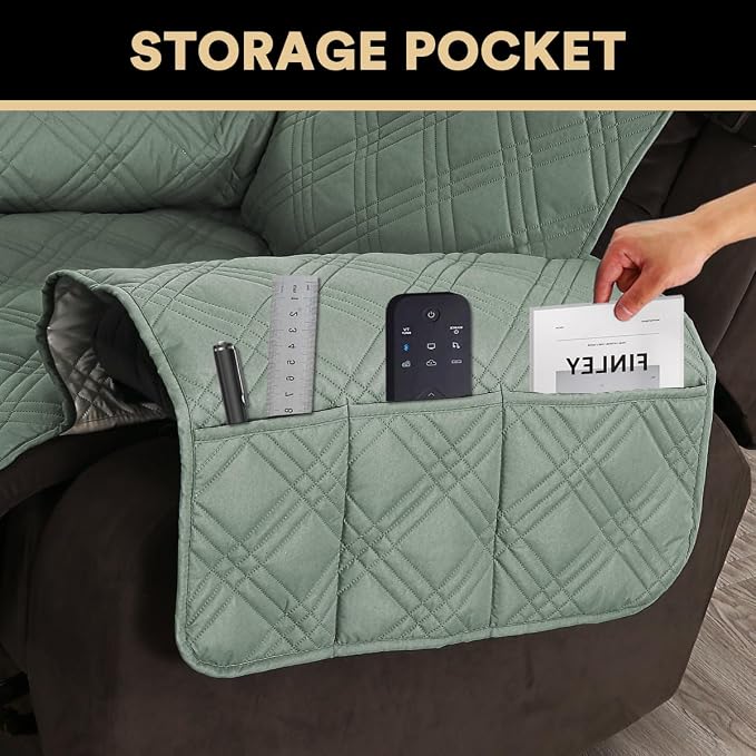 PrinceDeco Recliner Cover 100% Waterproof Couch Cover Sofa Cover for Living Room Water Resistant Furniture Protector with Elastic Straps for Pets Dog(Recliner28,Lily Pad) - Image 6