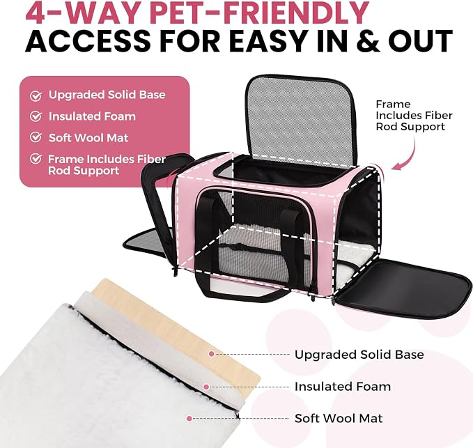 Soft-Sided Cat Carrier 18x11x11 in Expandable Travel Pet Bag 15LBS | For Cats and Small Dogs with Anti-Scratch Mesh Washable Mat Collapsible Escape-Proof Airline Approved with Shoulder Strap - Image 3