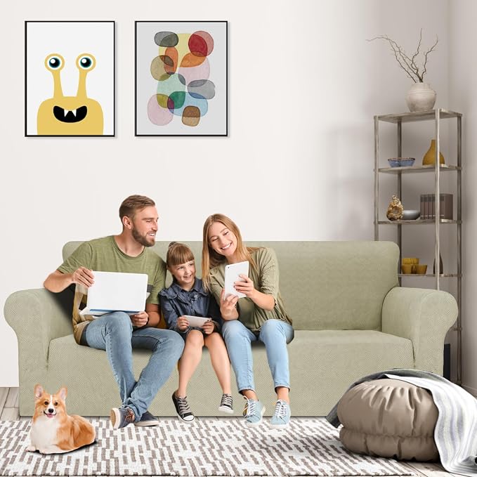MAXIJIN Stretch Oversized Couch Covers for 3 Cushion Couch (91"-110"), 1-Piece Large Sofa Cover Slipcover Furniture Protector for Kids,Dogs (Extra Large, Diamond Pattern Khaki) - Image 2