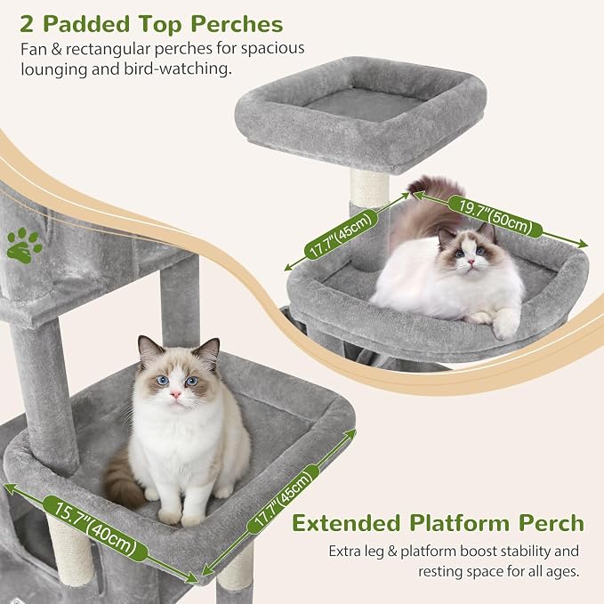 Globlazer 75in Sturdy Cat Tree Tower for Indoor Large Cat, S75, Light Grey | Multi-Level Heavy Duty Cat Tower with Scratching Post, Oversized Condos & Perches for Big Cats, Large Baskets, Enlarged Base - Image 3