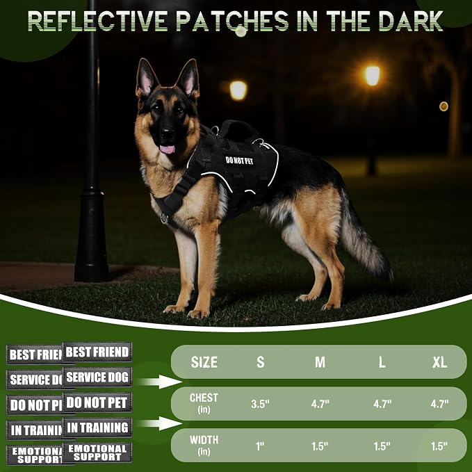 WINSEE Tactical Molle Vest Mesh Dog Harness with 10 Removale Pet Patches | Breathable Service Dog harness with Double Soft Padded Handle for Medium Dog, Reflective Military Pet Vest for Walk Hiking - Image 6