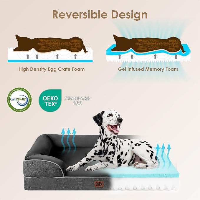 EHEYCIGA Orthopedic Dog Beds Large Sized Dog, Waterproof Washable Pet Bed | Non-Slip Bottom and Egg-Crate Memory Foam Dog Couch Bed with Washable Removable Cover, Dark Grey - Image 4