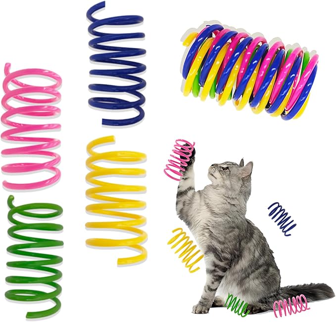 Cat Spring Toys 90 Pack, Interactive Toys for Kittens to Swat, Bite & Hunt, Colorful Durable Plastic Spiral Springs for Indoor Cats by YULOYI