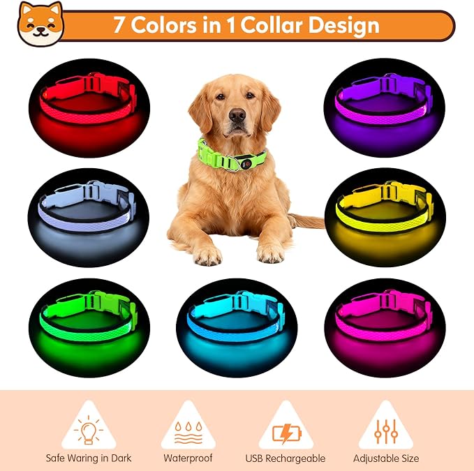 LED Dog Collar, Light Up Dog Collar,for Night Walking(Medium,Green) | Adjustable,Bright RGB 7 Colors Light Glowing Collar,Waterproof,Nylon,Soft,For Medium and Large Dogs,USB C to Charge - Image 5