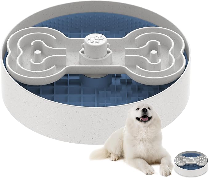 Puzzle Feeder Slow Feeder Dog Bowl with Lick Mat and Puzzle Inserts - Non-Slip Base, Adjustable Speed Design, Dishwasher Safe for Large Dogs,Blue by PuzzleFeeder